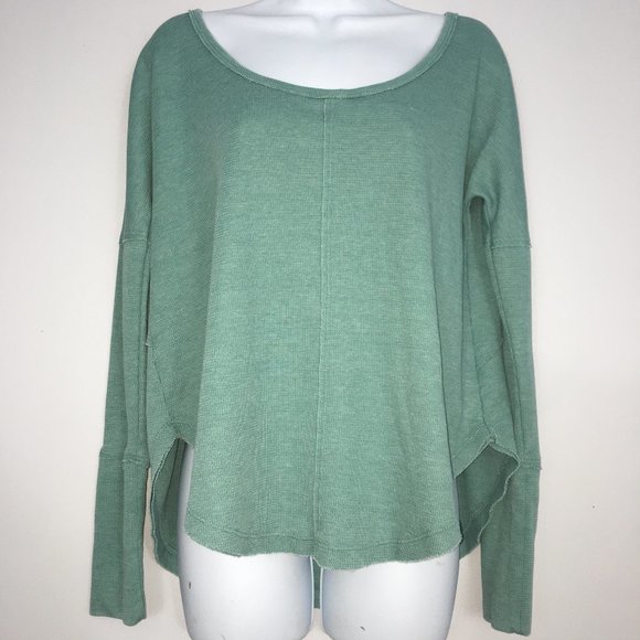 Lucky Brand Tops - Lucky Brand Womens S Mint Boat Neck Curved Hem Long Sleeve Cotton Blend Top